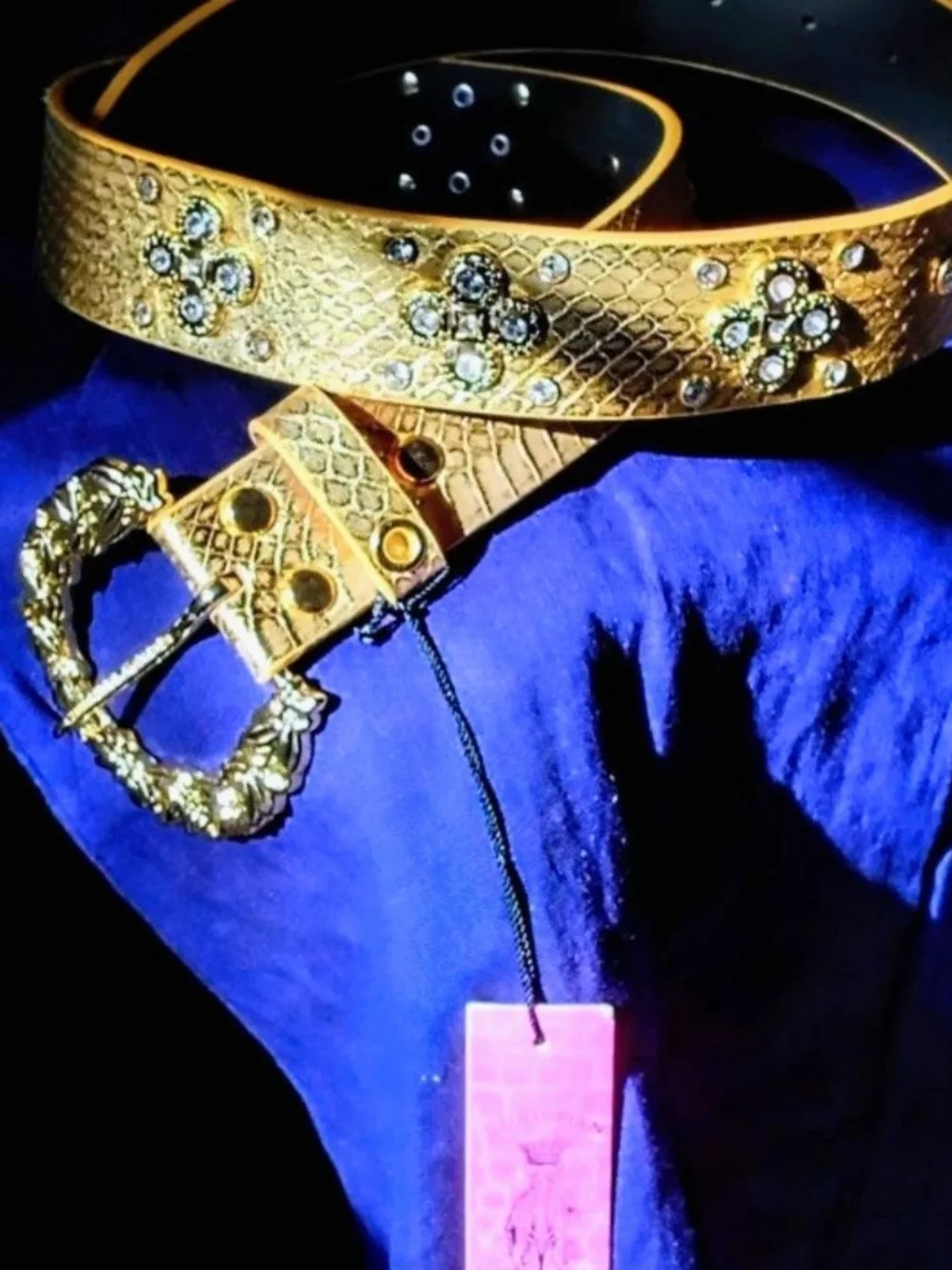 Christian Audigier Gold Crystal-Embellished Unisex Belt